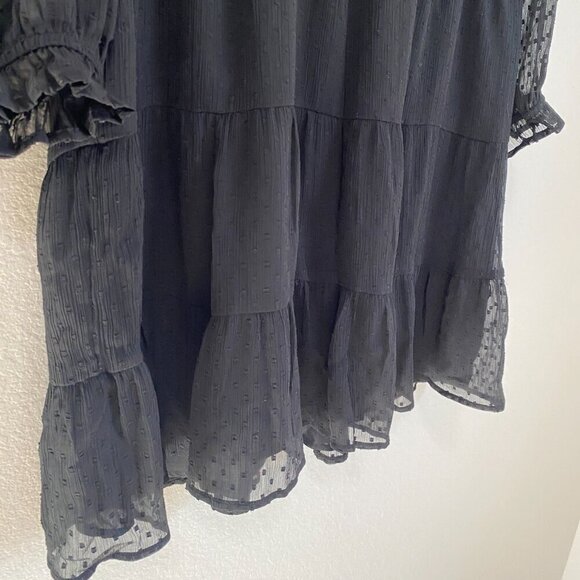 Loft Petite Black Clip Dot Long Sleeve Smocked Waist Dress Size 16P - Picture 5 of 11